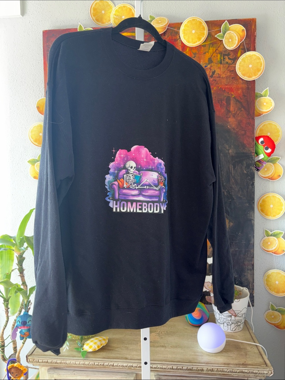 Hanes Black "Homebody" Crewneck Sweatshirt with Colorful Graphic